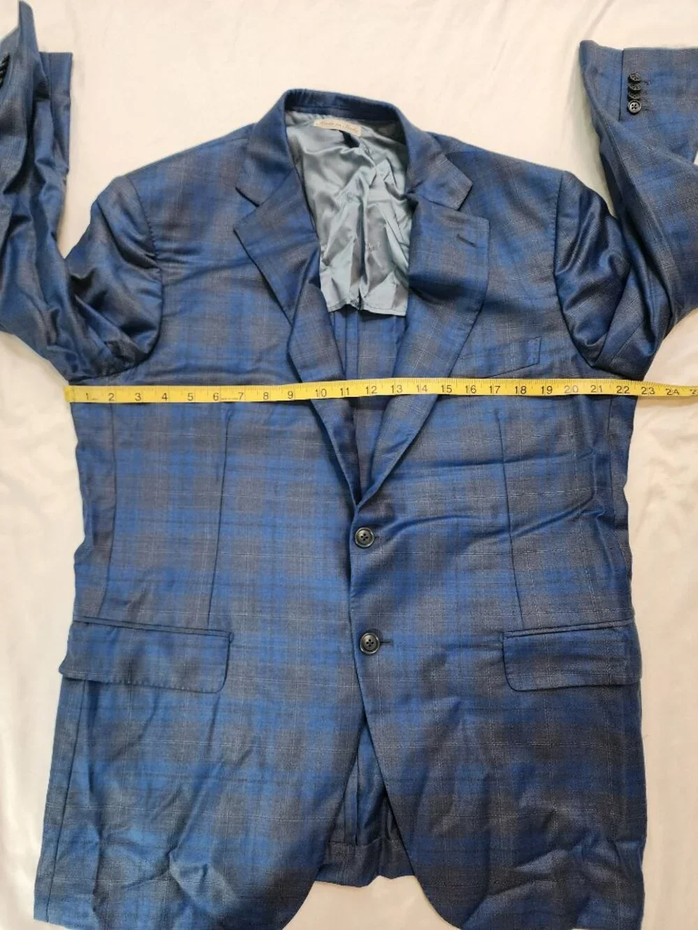 Belvest Super 130s Wool Blue Plaid Sport Coat Blazer IT 54 Made in Italy